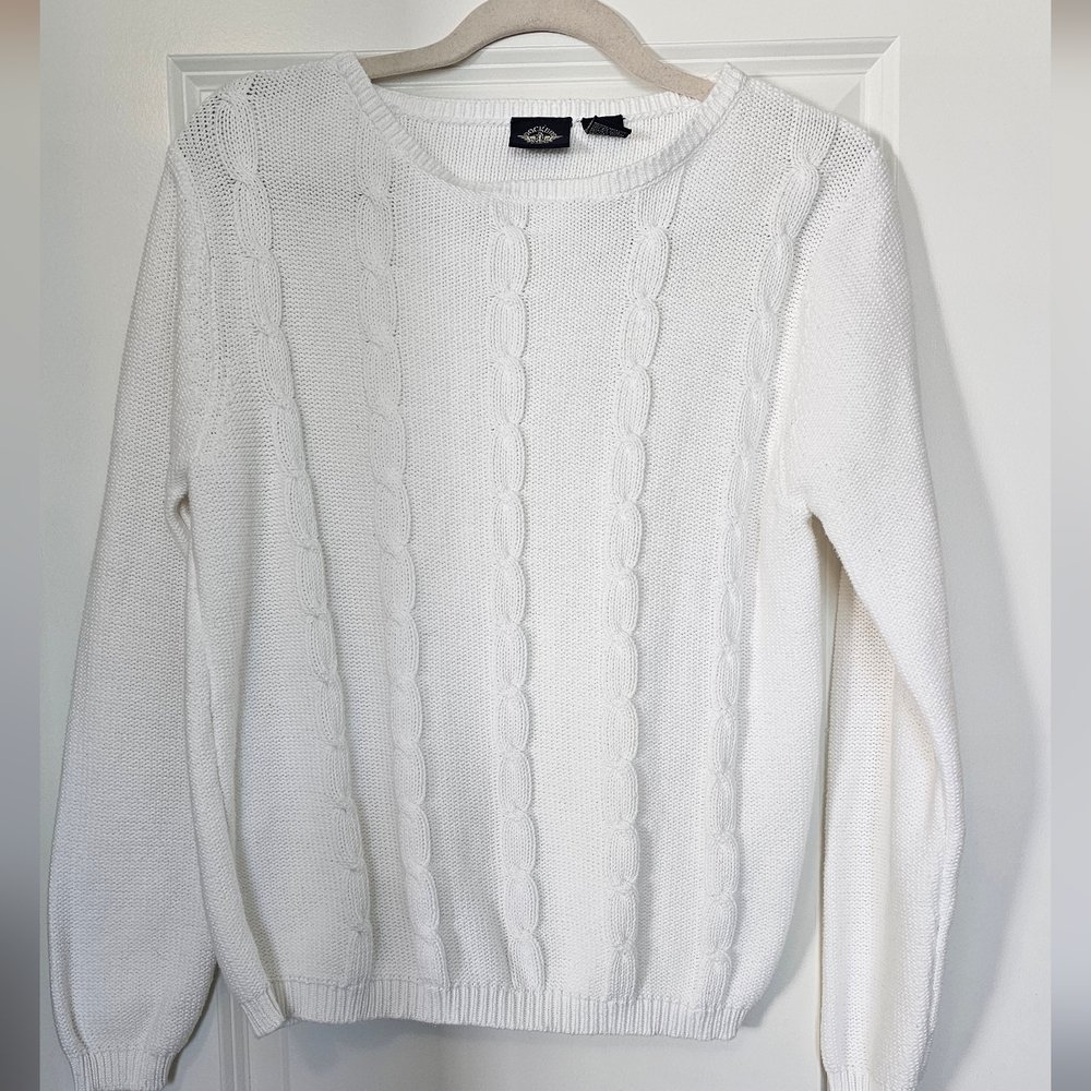Dockers White Cable Knit Crewneck Sweater Size Large